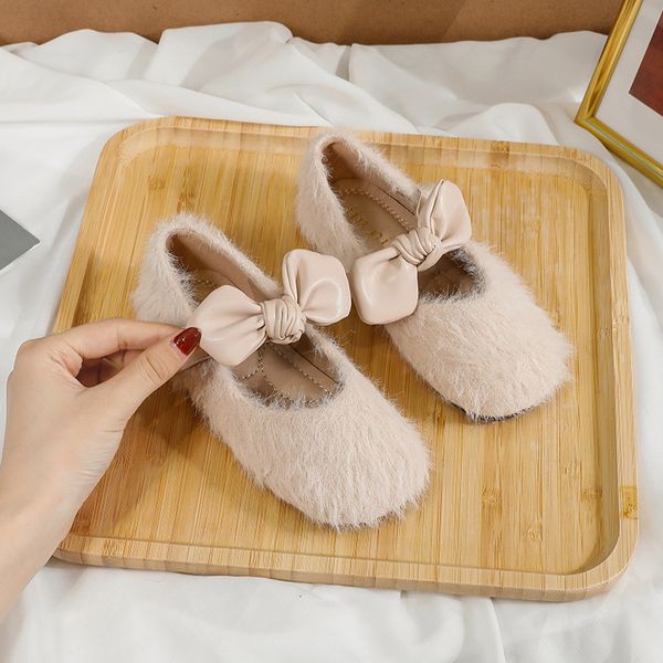 

baby shoes 2021 children's women's korean fashion single fur princess mink, Black