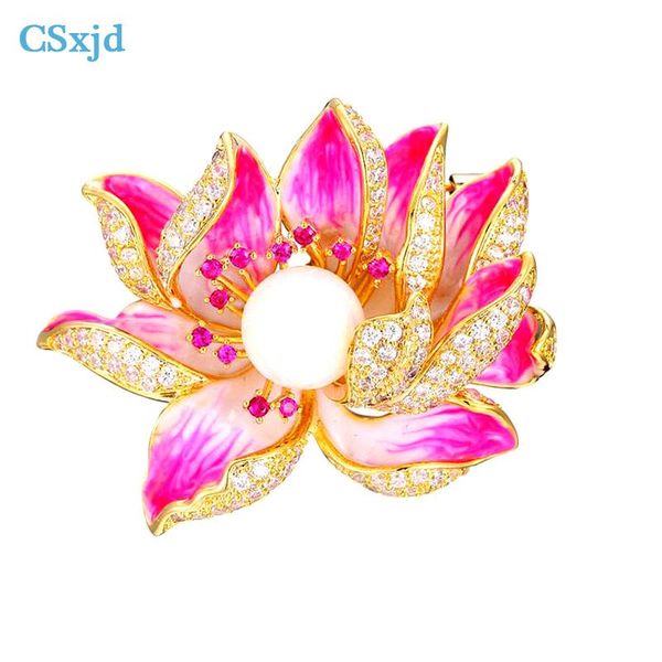 

pins, brooches csxjd fashion corsage enamel pink lotus rhinestone clothing accessories brooch hats scarf women bijoux, Gray