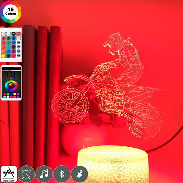 

motorcycle 3d acrylic led night light illusion 3d motorcyclist creative kids toy lamp with 7 colors / 16 colors change