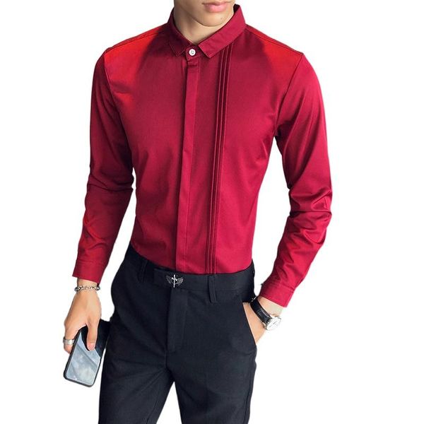 

men's dress shirts 2021 men tuxedo shirt long sleeve fashion british style spring simple front folds design slim fit casual homme camis, White;black