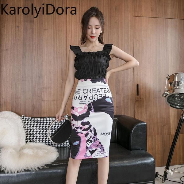 

get out female 2021 summer korean version of share thin waist printed european goods package skirt hip feminine wj0w, Black