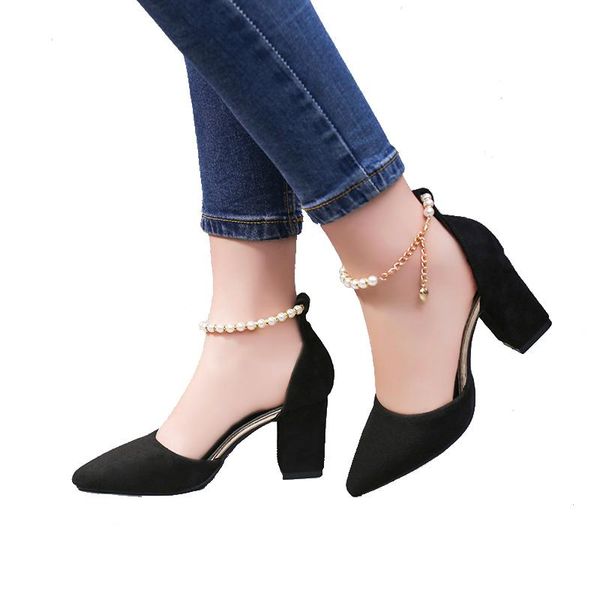 

naicen women pumps sandals high heel summer pointed toe pearl string bead wedding shoes party ladies pumps big size 43, Black