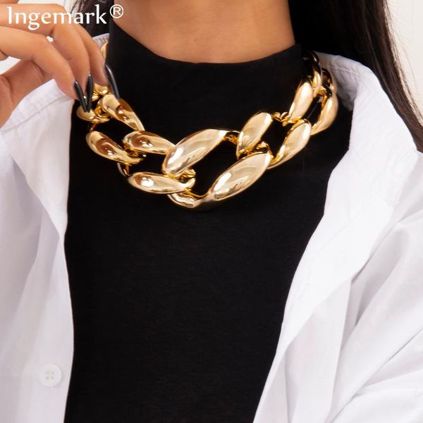 

pendant necklaces exaggerated big chunky chain necklace women collares punk acrylic ccb fashion statement gothic men jewelry 2021, Silver
