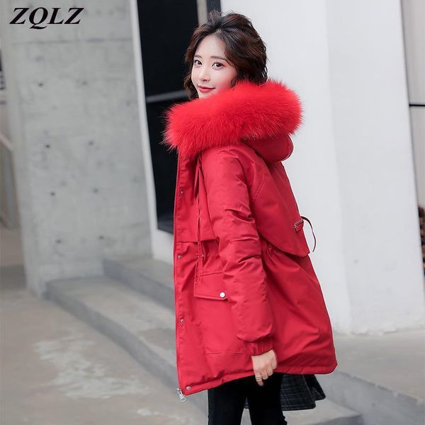 

women's down & parkas zqlz winter jacket women hooded plus size casual black long parka mujer loose warm overcoat femme cotton padded c