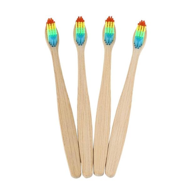 

smart electric toothbrush 4pcs rainbow bamboo oral care soft bristle head colorful hair + wooden handle tooth brush with box drop
