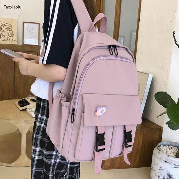 

backpack classic women female bookbag for girls fashion student cute buckle kawaii waterproof nylon school bag mochila rucksack