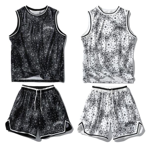 

men's tracksuits men clothing elastic waist casual shorts bandanna streetwear bandana tank tracksuit basketball outfit set two p, Gray