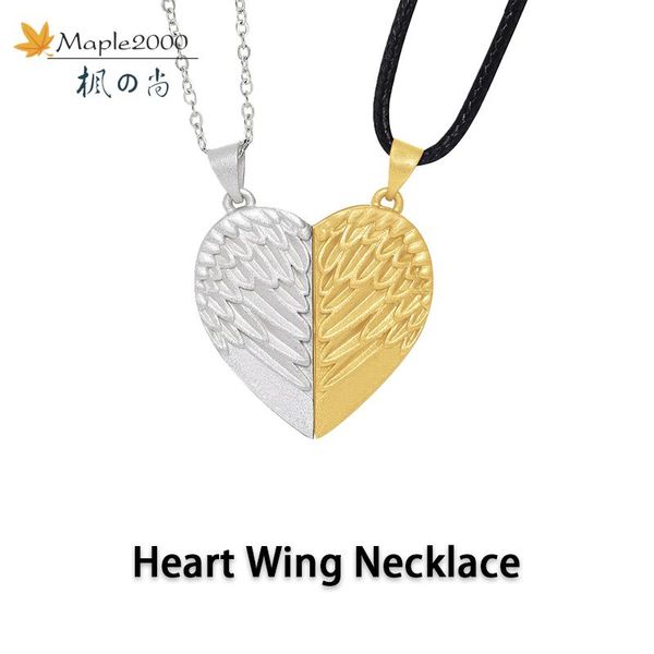 

pendant necklaces a pair of couple love necklace heart-shaped angel magnet men and women fashion jewelry gift accessories, Silver