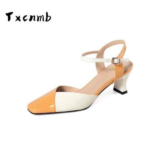 

dress shoes real leather 5.5cm high heels sandals women summer comfortable elegant band buckle green, Black