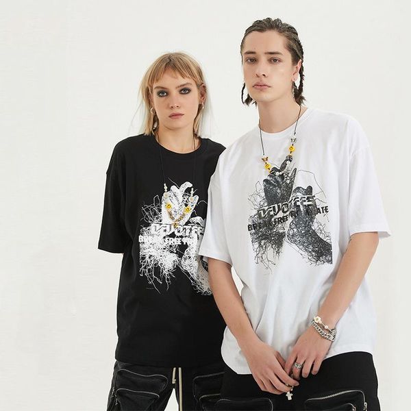 

men's t-shirts summer clothing pure color t-shirt printing loose high street, White;black