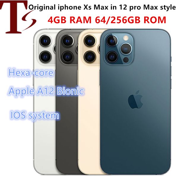 

apple original iphone xsmax in 12 pro max style phone unlocked with 12promax box&camera appearance 4g ram 256gb rom smartphone
