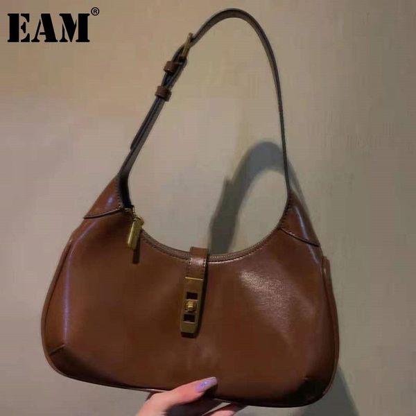 

shoulder bags [eam] women retro buckle bag baguette pu leather flap personality all-match crossbody fashion tide 2021 18a3271