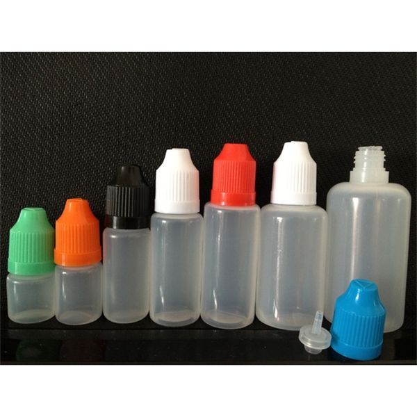 

factory outlet 1000pcs 3ml 5ml 10ml 15ml 20ml 30ml 50ml 60ml 100ml 120ml pe plastic dropper bottle with childproof cap long tips empty eliqu