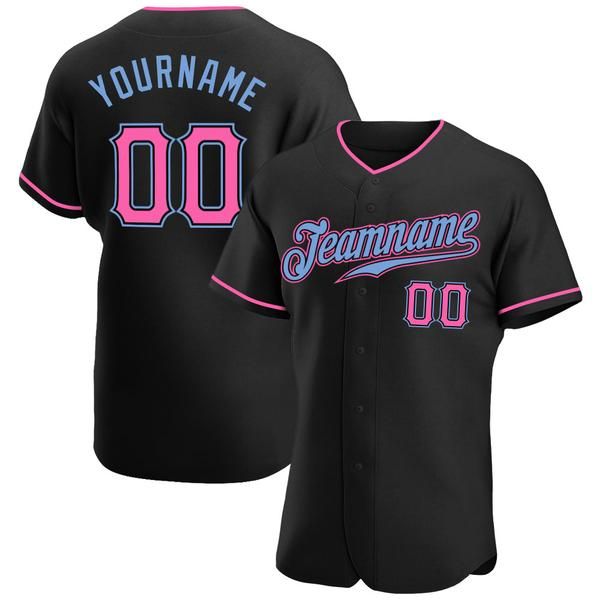 

custom black pink-light blue authentic baseball jersey, Blue;black