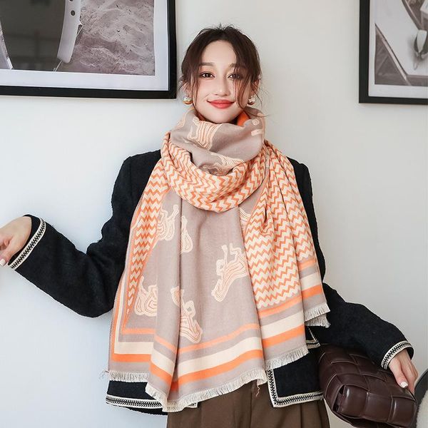 

scarves winter cashmere scarf women designer chevron pashmina shawl outdoor keep warm blanket female stole plus size, Blue;gray