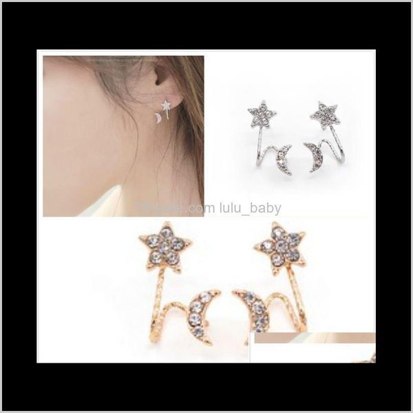 Gioielli Moon Star Ear Jacket Sier/Placcato oro Stud strass per ragazze/Signore Moda orecchini Drop Delivery 2021 Ldtw9