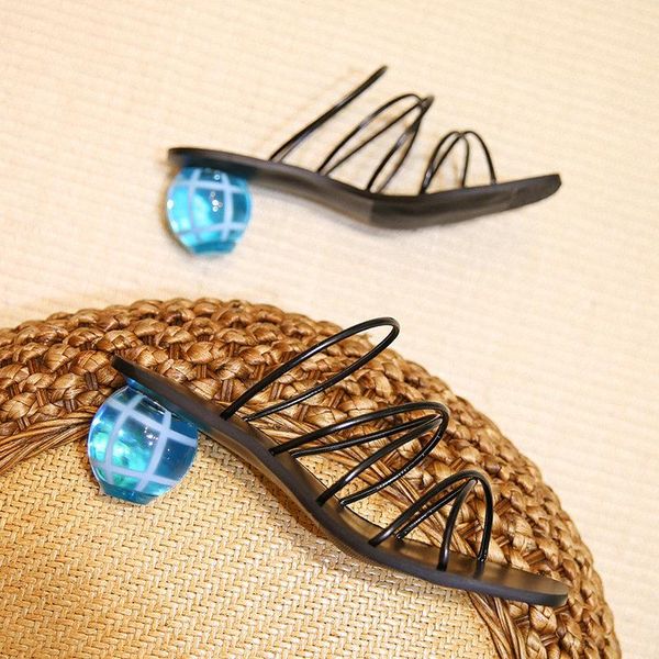 

sandals 2021 european summer slides women's transparent crystal heels shoes, Black
