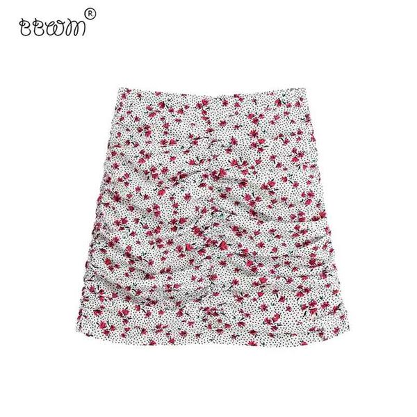 

women vintage chic floral printed draped mini skirt fashion female high waist back zipper skirts faldas mujer 210531, Black