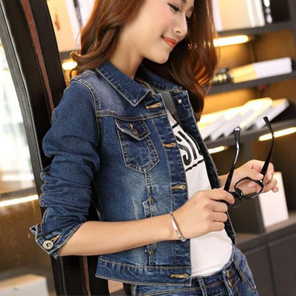 

women's jackets spring autumn women short jeans coat long sleeve turn down collar vintage denim jacket casual outwear y9, Black;brown