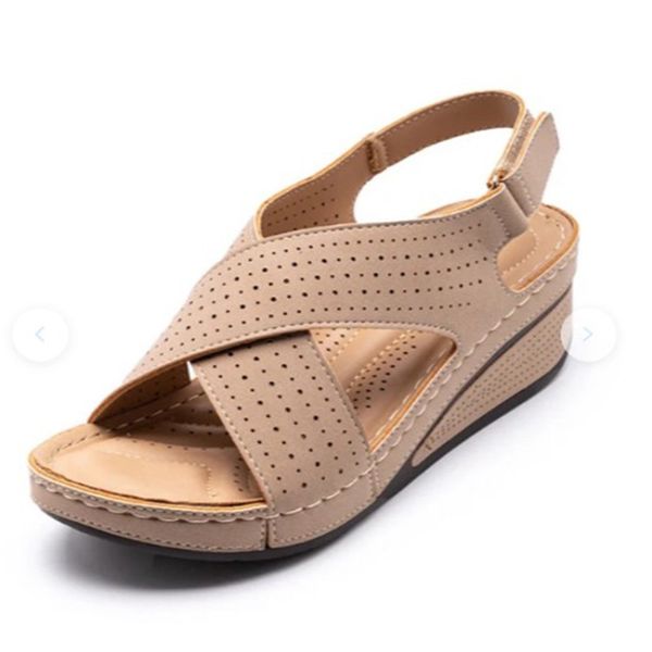 

women sandals new summer shoes woman ladies sewing hollow out wedges female casual pu leather comfortable retro sandalis, Black