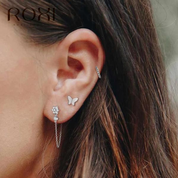 

stud roxi prevent allergy 925 sterling silver butterfly earrings for women girls cute animal wedding jewelry brincos, Golden;silver