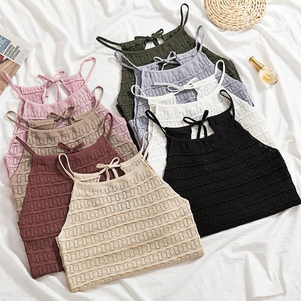 

women's tanks & camis korean chic style retro hollow pattern knitted small sling for women in summe, White