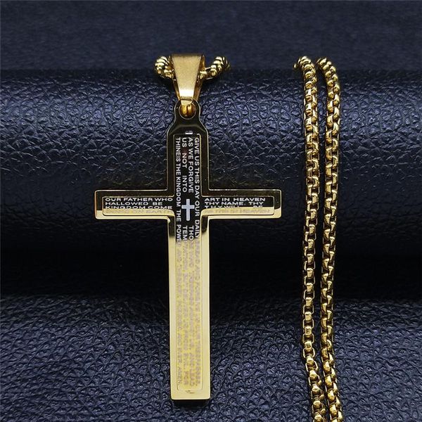 

pendant necklaces 2021 stainless steel cross christian scriptures statement necklace women/men gold color jewelry collier homme nxh106s05, Silver