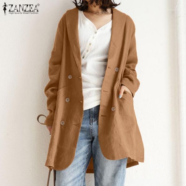 

women's autumn coats 2021 zanzea vintage linen blazers casual long sleeve outwear female button tunic plus size split overcoats suits &, White;black