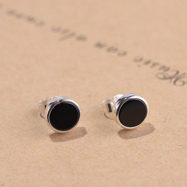 

stud 925 sterling silver black agate earrings women vintage party wedding jewelry gifts for girls lovely, Golden;silver