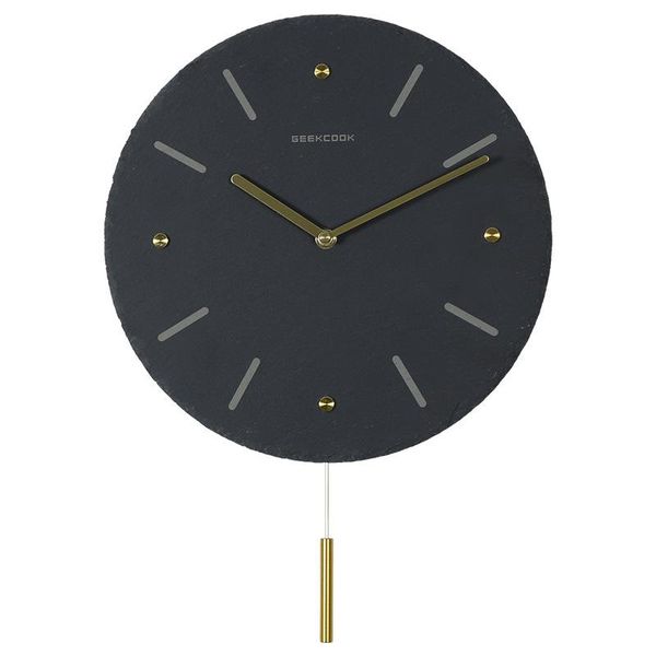 

nordic creative home wall clock: friends of gold and stone natural slate stone brass scale swing clock wall clocks home decor