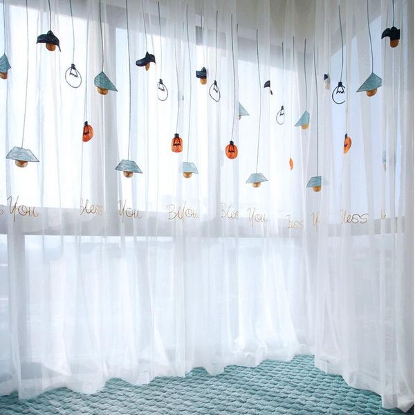 

curtain & drapes nordic simple and fresh cartoon embroidered gauze living room bedroom balcony window screen bay custom tulle
