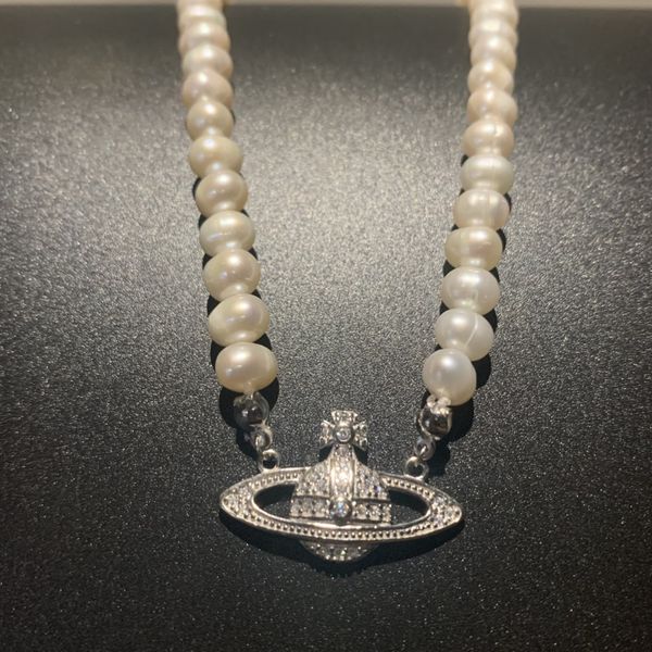 

925 sier french style necklace women saturn elegant punk classic freshwater pearl choker 1020, Silver