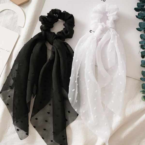 

long scrunchies solid color large intestine ring seersucker headband ribbon hairbands ponytail holder girls hair accessories 6 colors at5567, Slivery;white
