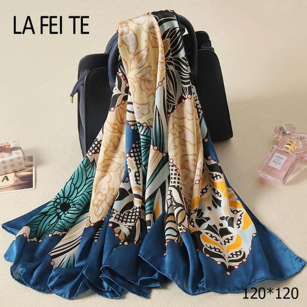 

scarves luxury ladies satin twill silk scarf foulard femme bandana head chiffon hijab shawl women square kerchief summer, Blue;gray