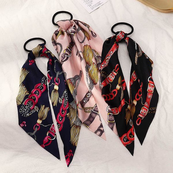 

girls hair accessories tie teenage kids hairbands bands childrens silk scarf retro print rope scrunchies accessory b7383, Slivery;white