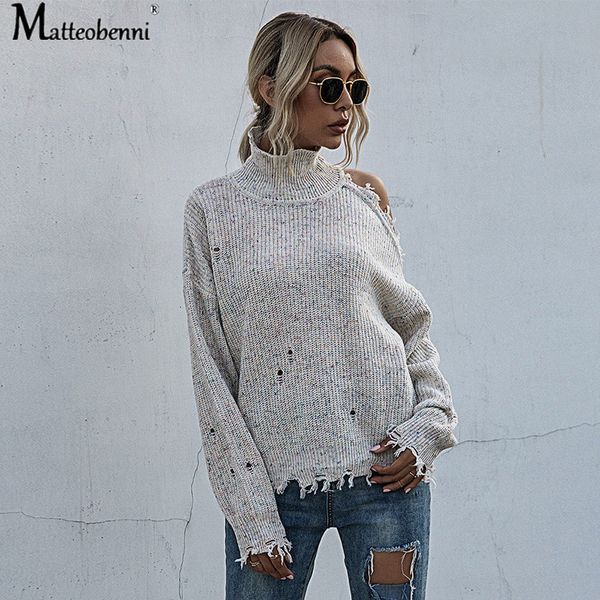 

2021 new women autumn winter sweaters fashion streetwear off-the-shoulder turtleneck hollow out knit lady tassel sweater s9vr, White;black