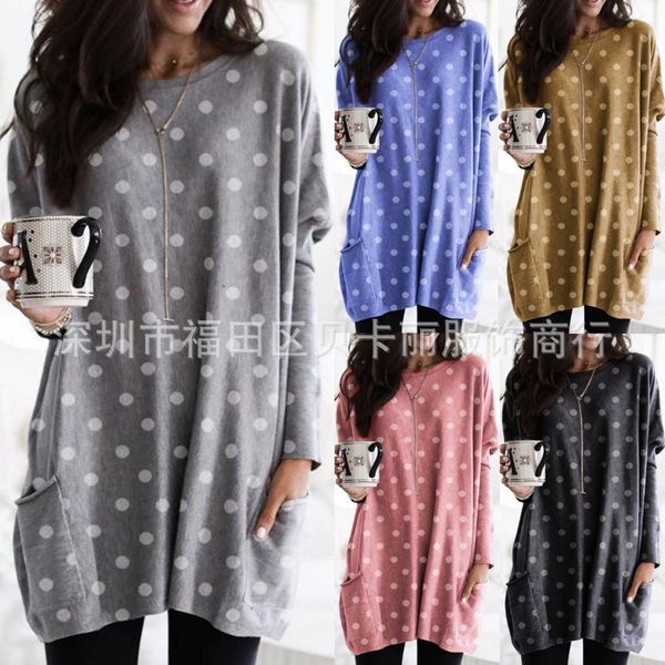 

autumn wave dot printed long sleeve t-shirt women's wear, White