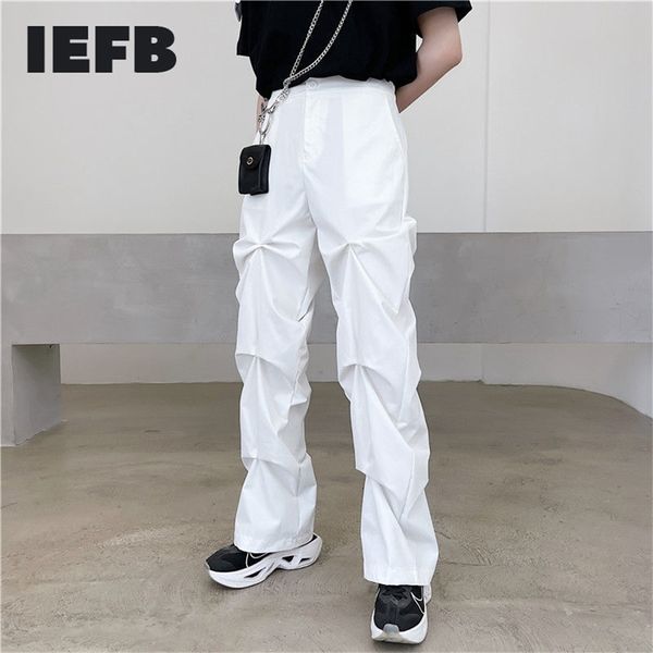 IEFB Schwarz Weiß Design Nische Plissee Bein Casual Hosen Streetwear Arbeit Lose männer Gerade Hosen 9Y6991 210715