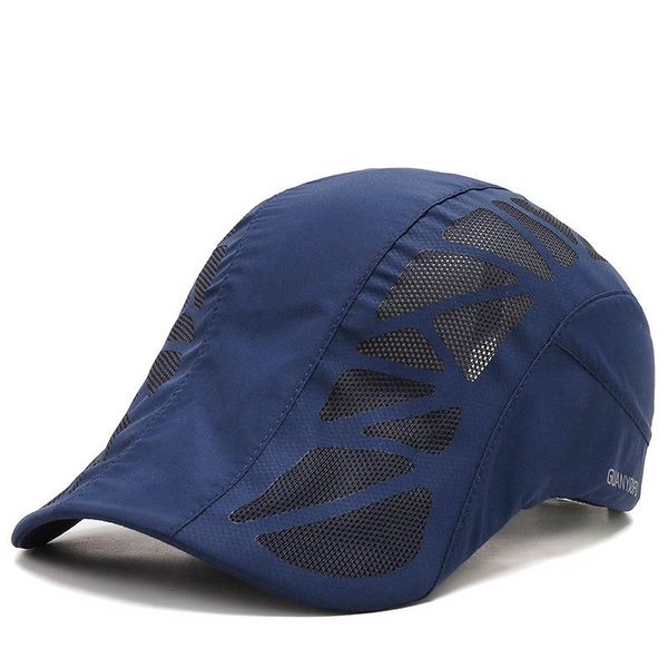 

berets summer breathable caps male tide korean quick-drying female wild sunscreen sunshade pattern forward hat, Blue;gray