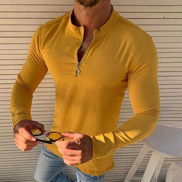 

mens slim fit v neck long sleeve muscle tee t-shirts casual blouse solid zipper stand collar male tee shirts_yw_rw, White;black