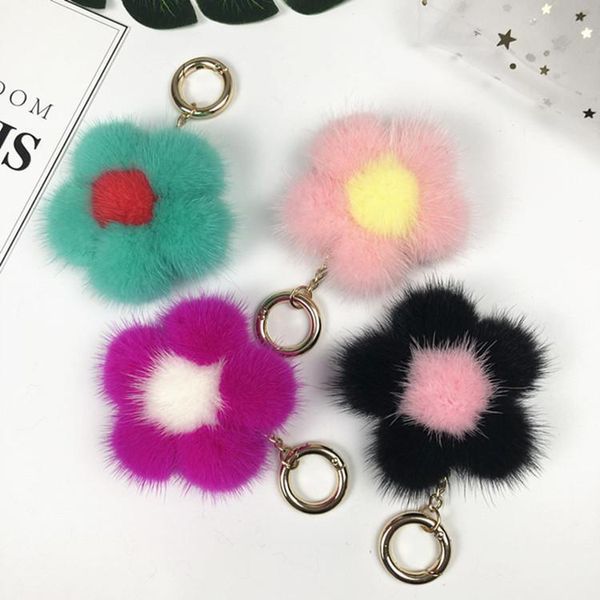 Corrente de Luxo para Mulheres Charm Saco Suporte Pingente 100% Real Mink Peles Girassol Keyrings Carro Ornamentos Acessórios Chaveiros