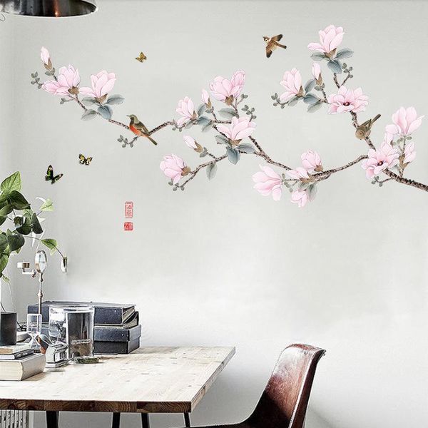 

wall stickers flowers tree bird home decor sofa tv chinese style decal for bedroom living room art peach birds poster