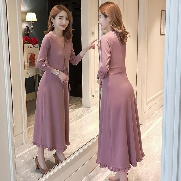 

maternity dresses 2021 spring and autumn style elegant clothes full v-neck mid-calf pregnancy, White
