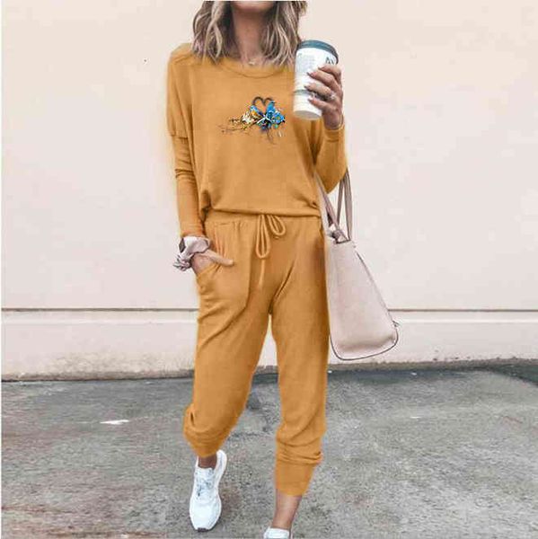 

women's two piece pants autumn and winter european american women's suit loose color long leisure sleeve ptww, White