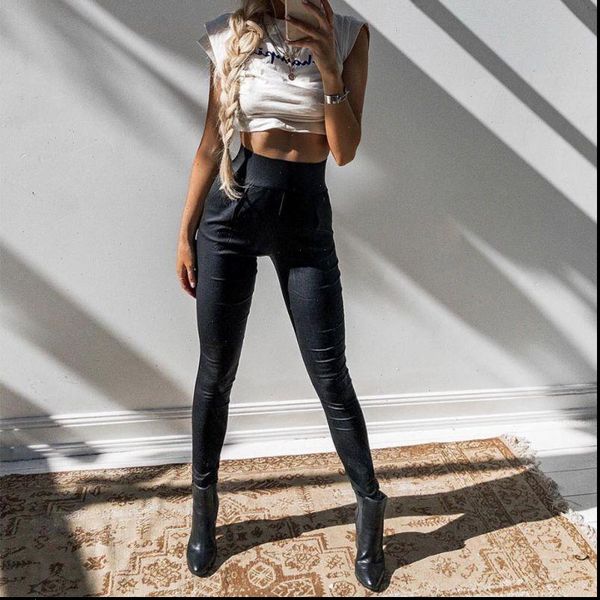 

faux leather zipper leggings women leggins thin leggings calzas mujer leggings stretchy drop shipping, Black