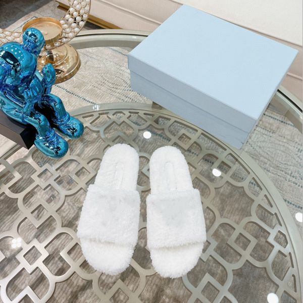 

luxury designer autumn and winter wool slipper brand wear open toe flat bottom leisure foreign trade women's shoes 60% off store online, Black