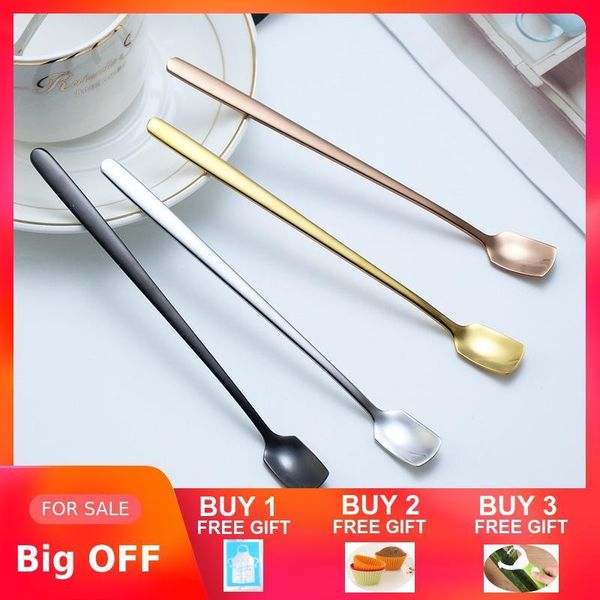 

spoons style 1pc stainless steel coffee spoon with long handle colorful scoops dessert tea stocked kitchen gadget tool