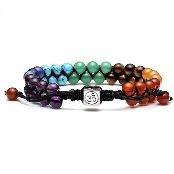 

beaded, strands men and women fashion double layer 7 chakra bracelet retro yoga prayer lava beads jewelry gift, Black