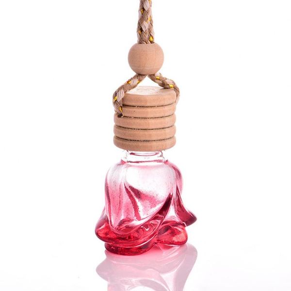

car air freshener hanging glass flower shaped pendant empty bottle essential oil diffuser refillable for perfume