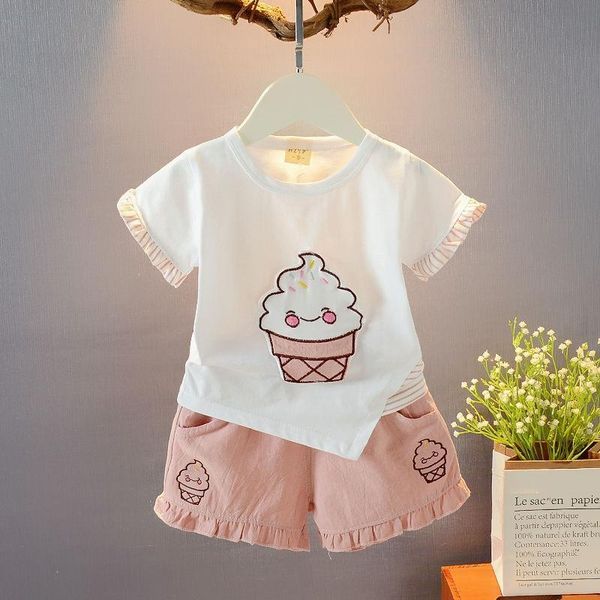 

clothing sets infant toddler 2pcs suit cotton girl children summer clothes t-shirt+shorts 2021 baby custome cartoon kids outfits, White